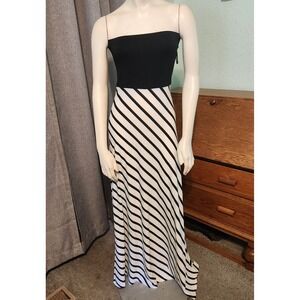 Cecico USA Size S Strapless Maxi Dress Black Top Striped Skirt Coquette Romantic